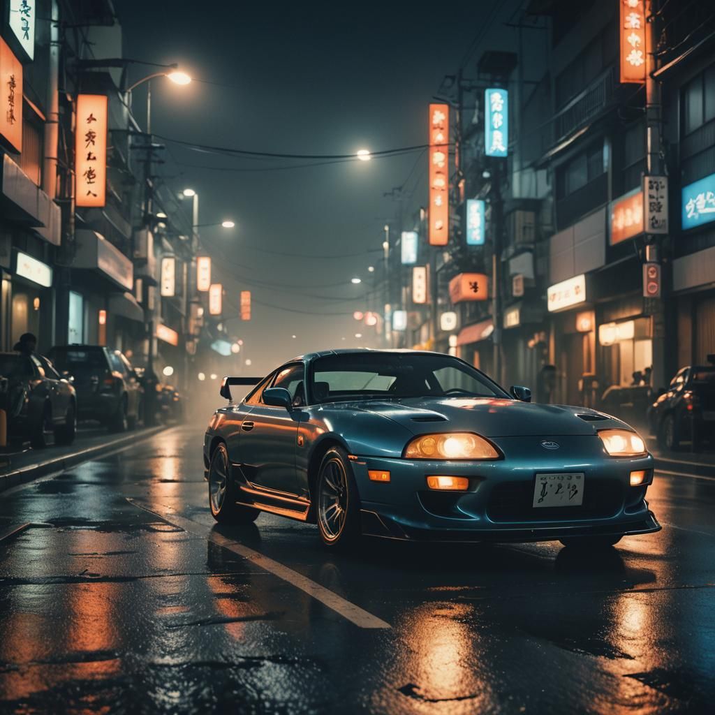 Toyota Supra Racing at Night in Japan, Cinematic Style