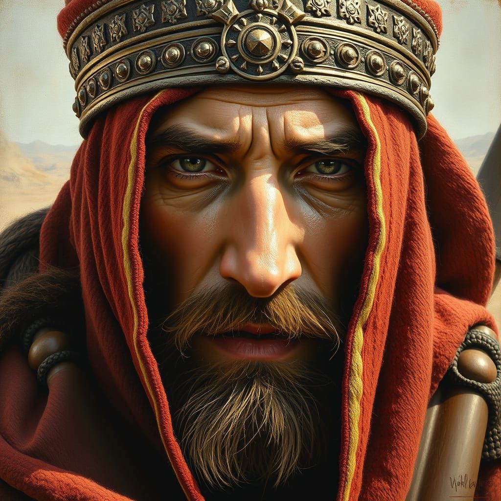 Ancient Seljuk Warrior Portrait in Hyper Realistic Oil Style