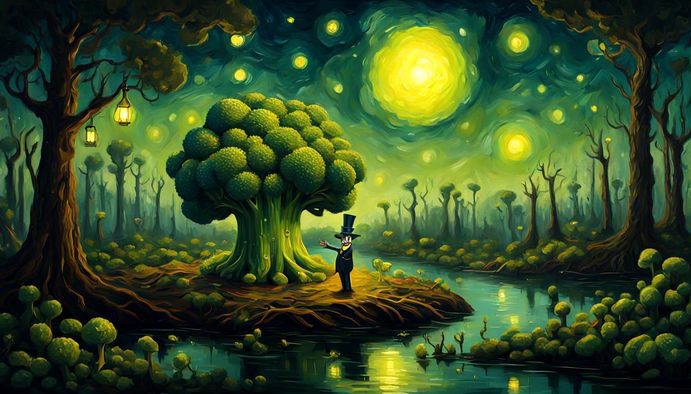 Sentient Broccoli Conducts Firefly Orchestra in Moonlit Swam...