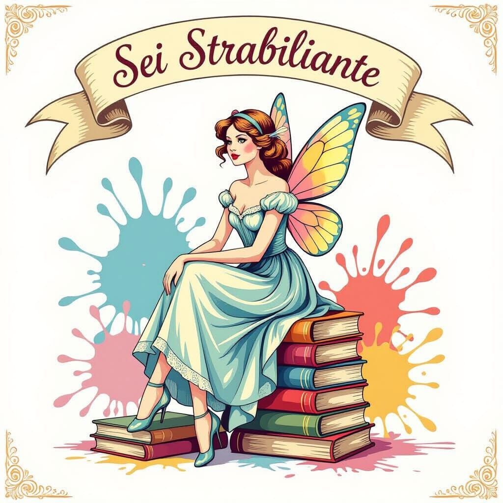 Fairy on Books in Pastel Realism Style