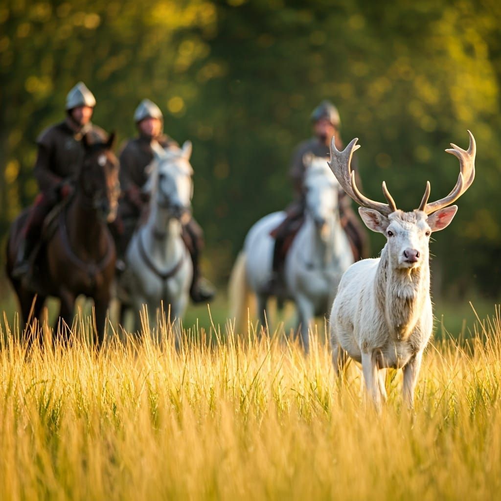 White Stag in Medieval Hunt: Professional Photography