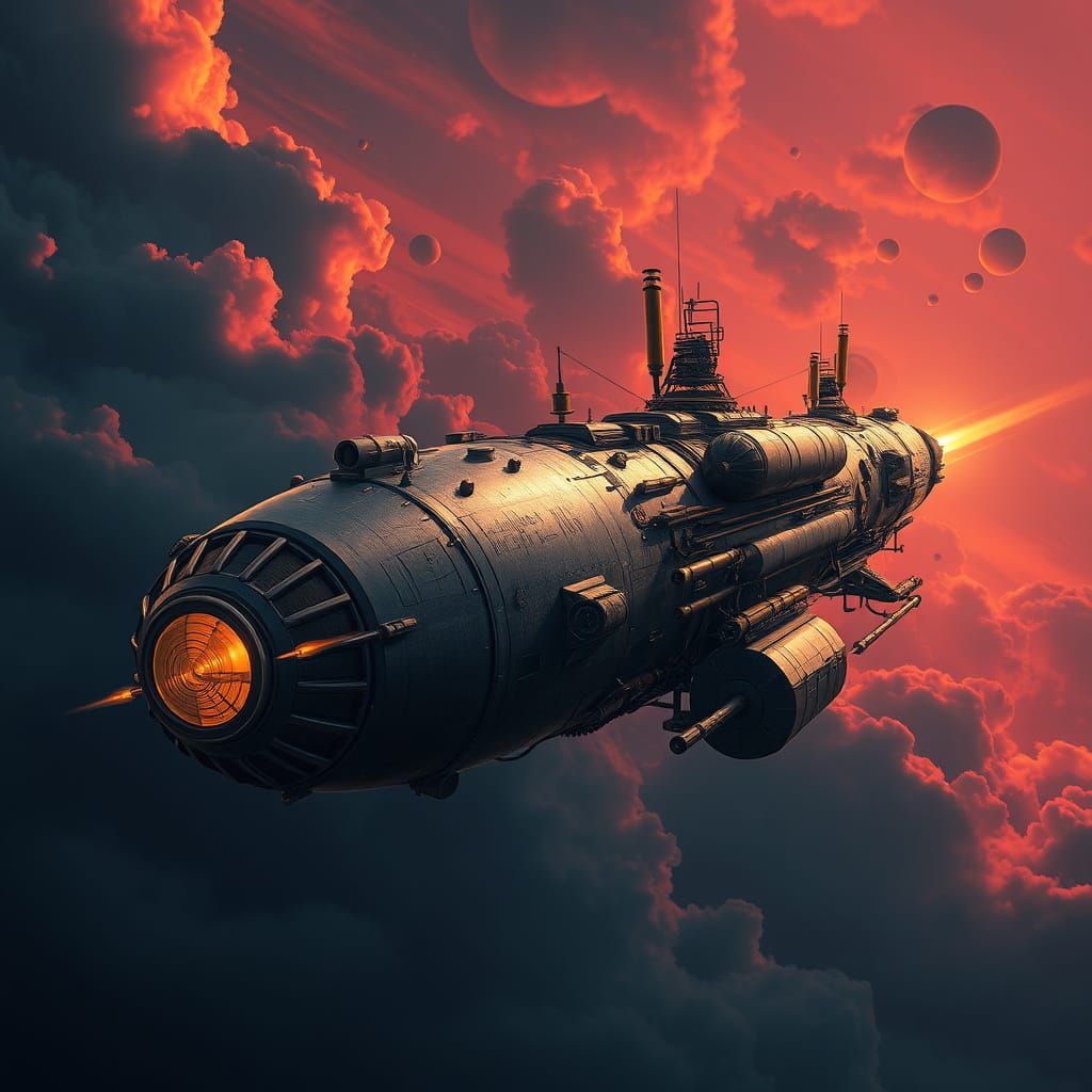 Decopunk Spaceship in Futuristic Aesthetic