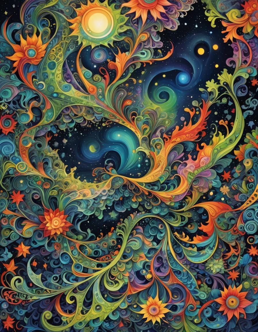 Aurora Borealis Vortex of Iridescent Fractals