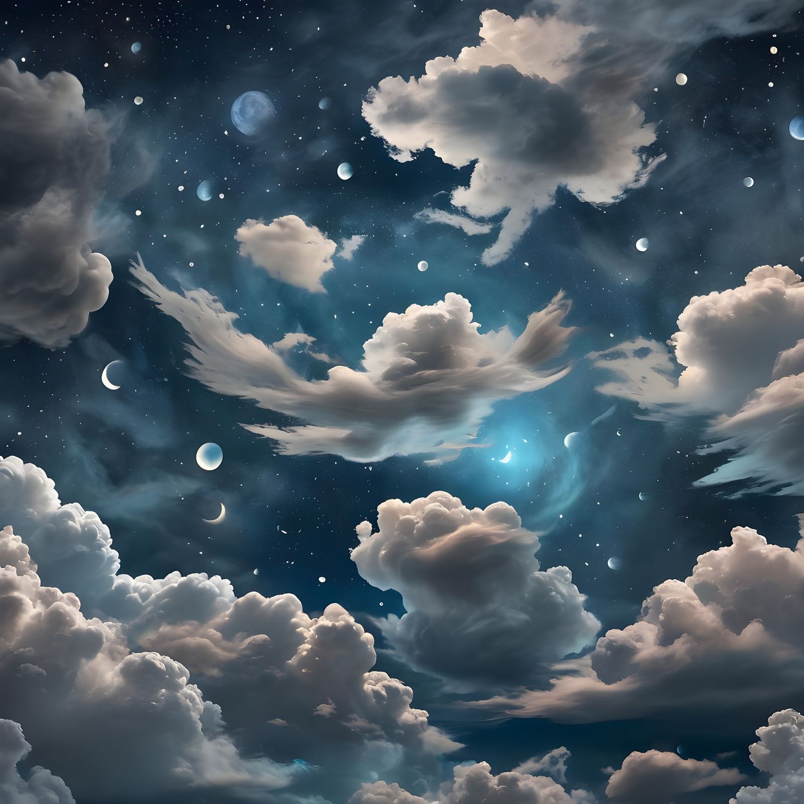 Dreamlike Moons Shimmering Through Indigo Sky