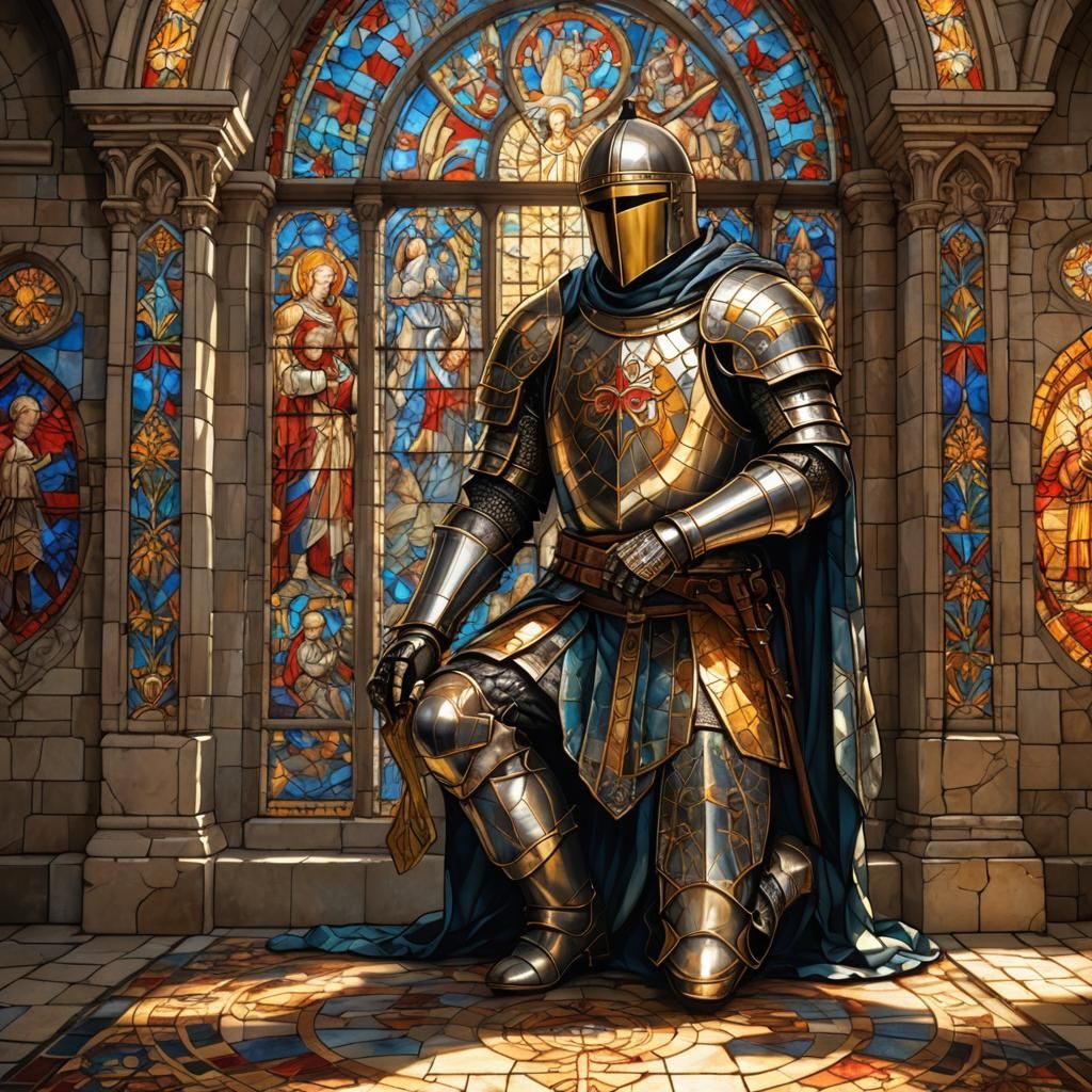 Templar Knight in Gothic Stained Glass Art