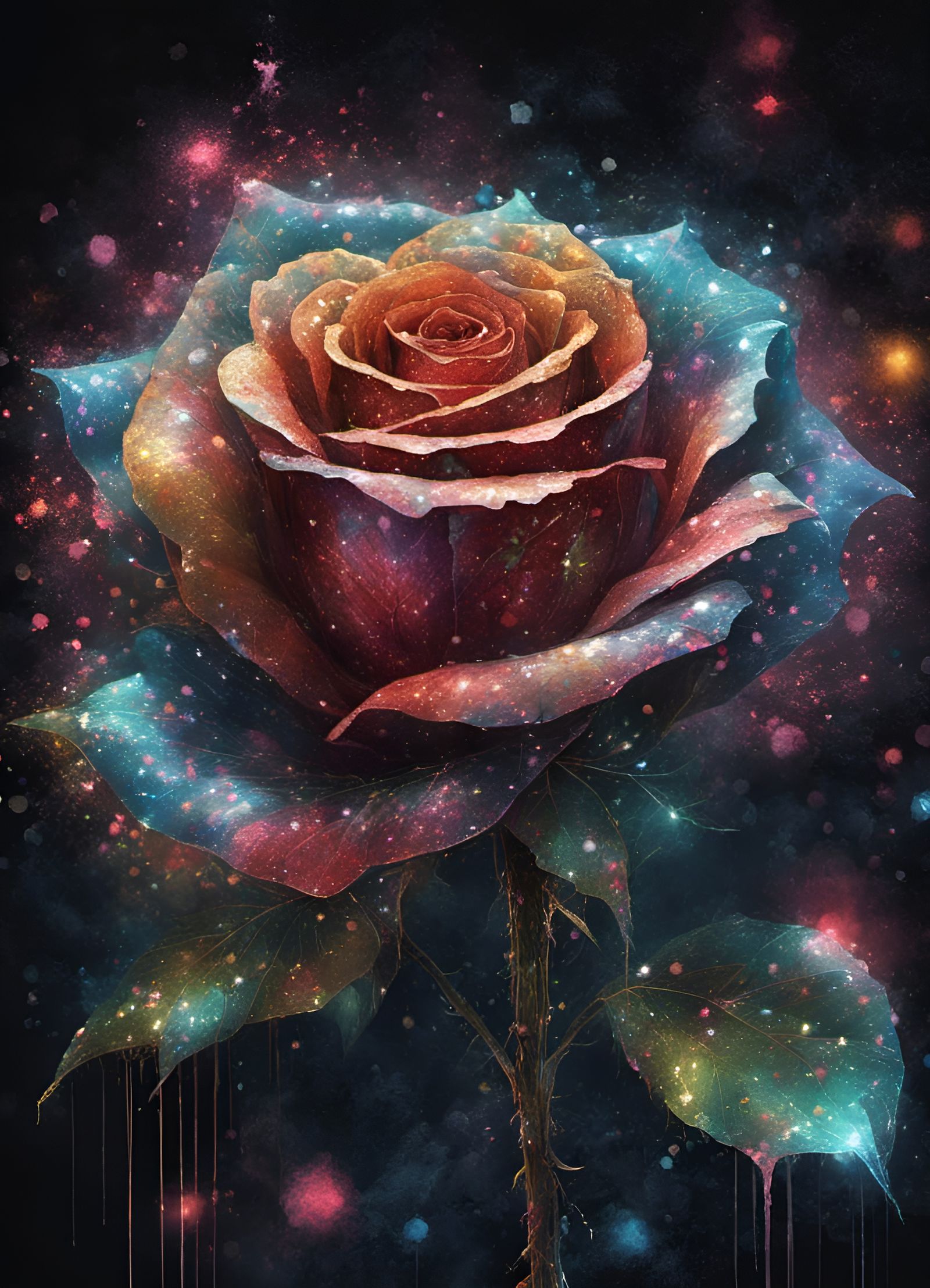 Sparkling Glitter Rose Portrait in Digital Art Style