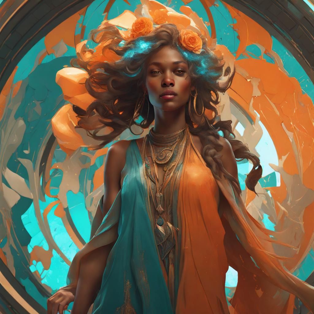 AI Concept Art in Orange and Teal