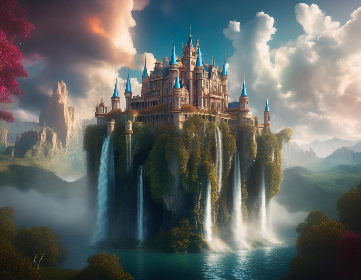 Magical Floating Castle Digital Matte Painting