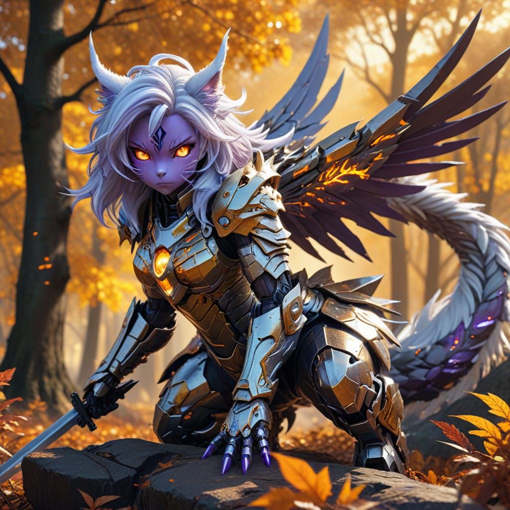 Cyberpunk Mecha Soldier with Dreadlocks in Battle Stance