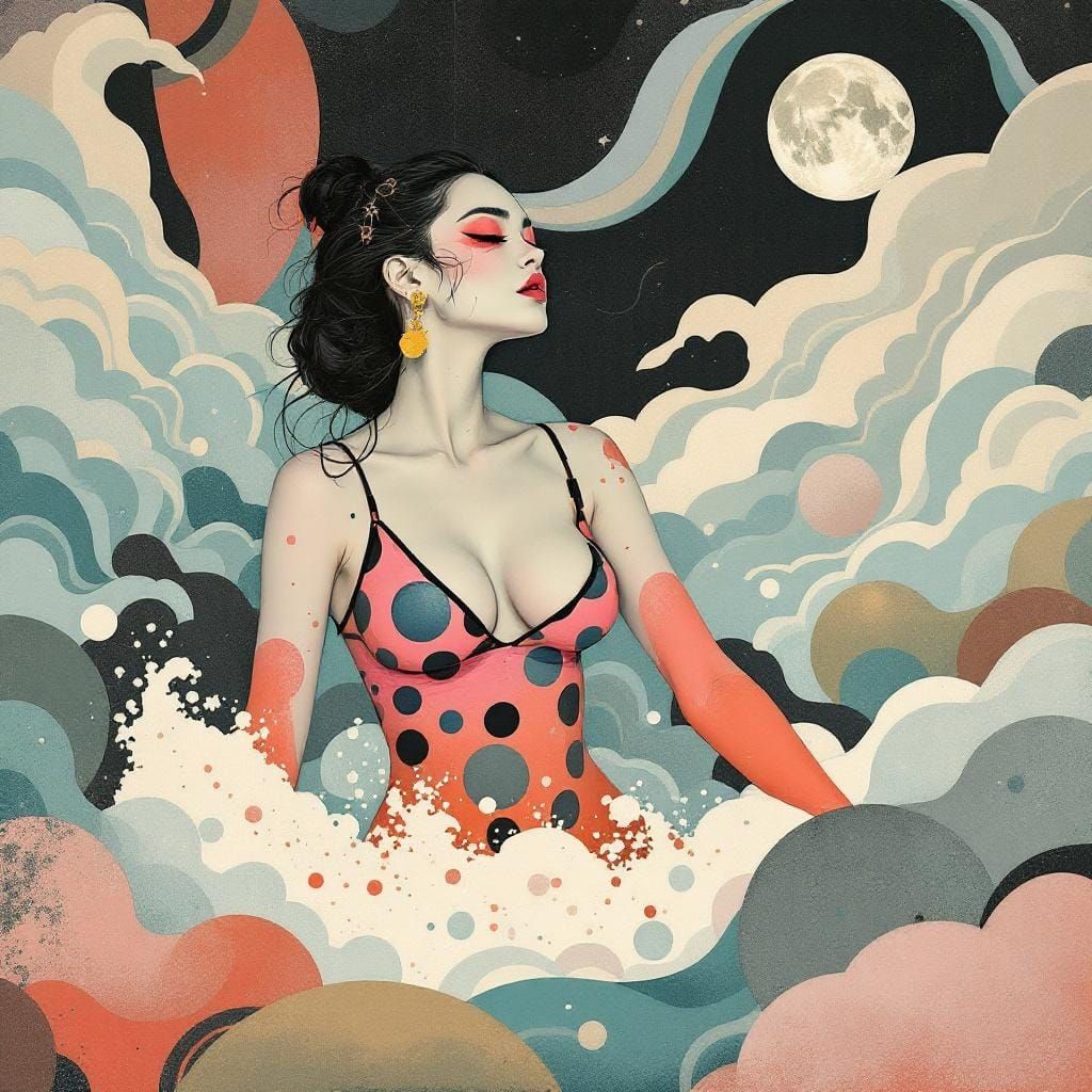 Moonlight Bath in Rothko, Hokusai, and Picasso Styles