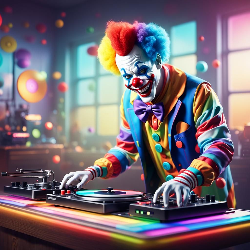 Colorful 3D Clown DJ in Hyperrealistic Digital Art