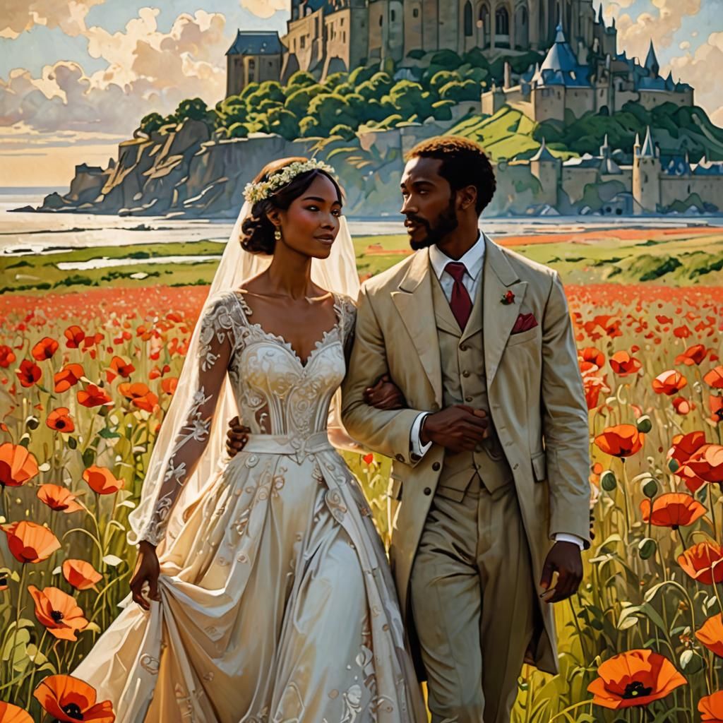 Lesbian Wedding in Art Nouveau Style with Poppies