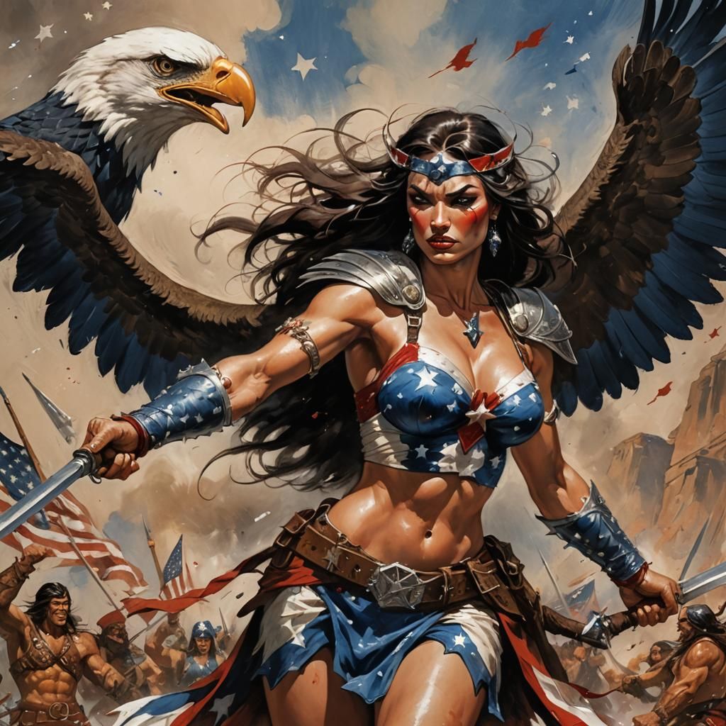 American Eagle Barbarian Princess in Fantasy Art