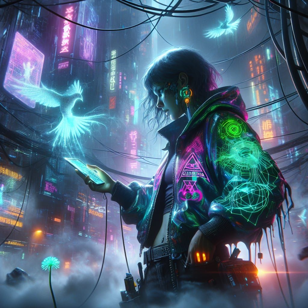 Cyberpunk Netrunner in Neon Wasteland