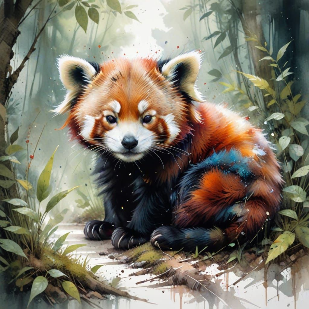 Sleeping Red Panda Cub in Watercolour Style