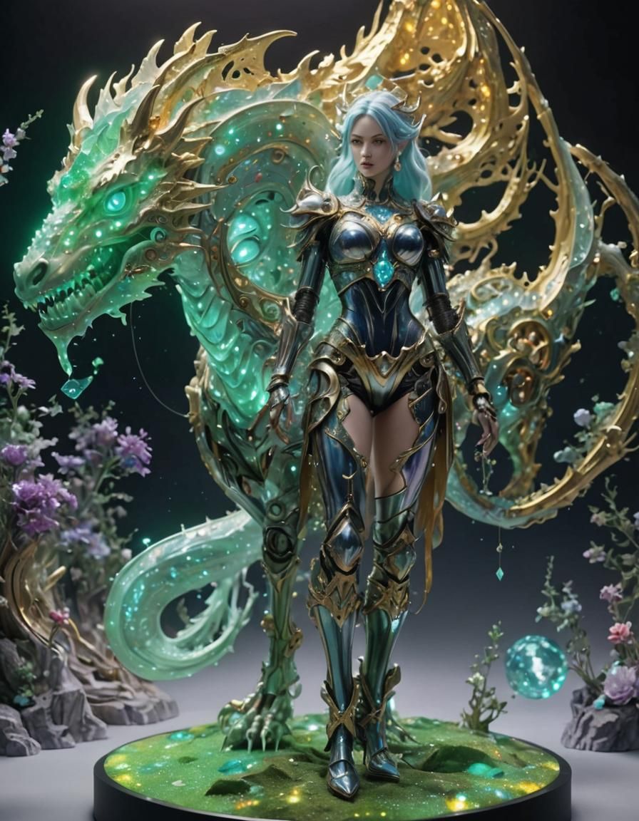 Chimera Girl with Metal Skeleton in Anime Style