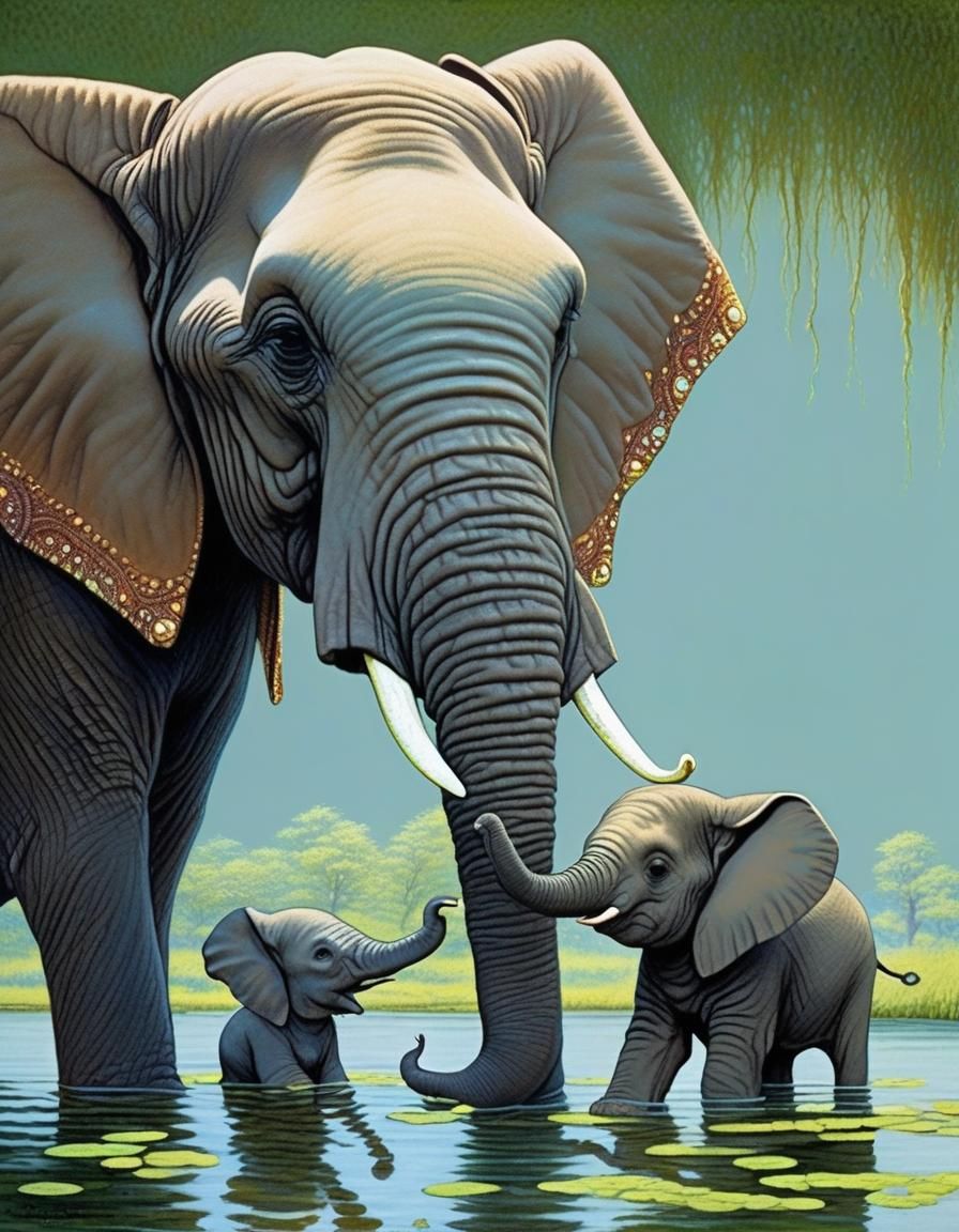 Bathing with the kids.