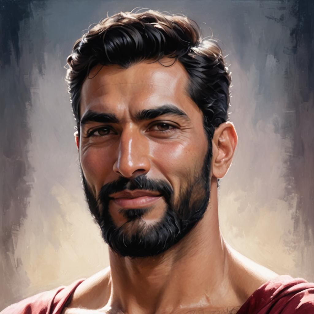 Joyous Bearded Man in Red Velvet Robe