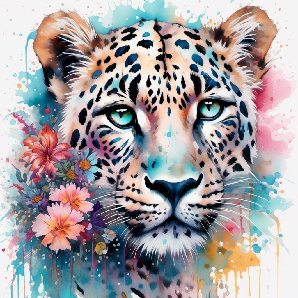 Pastel Leopard in Watercolor Fantasy Artwork
