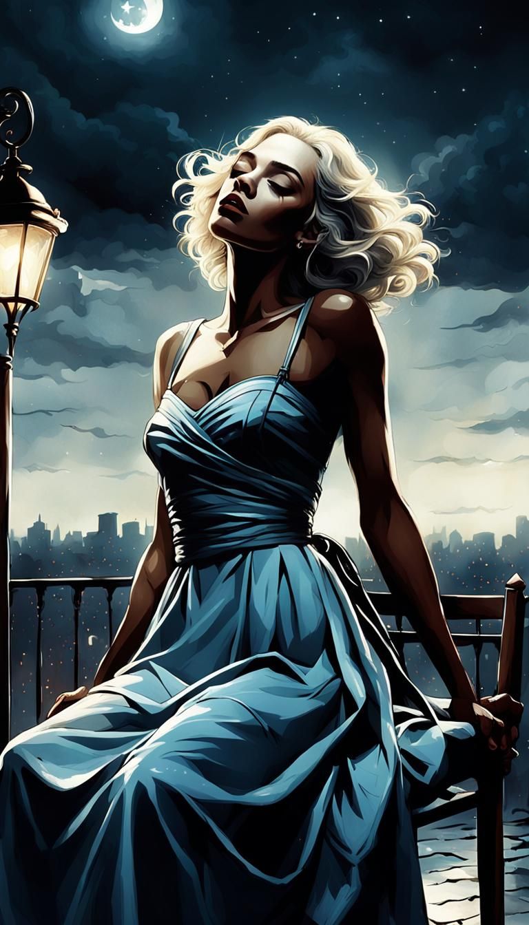 Moonlit Rooftop Scene: Beauty and Transformation