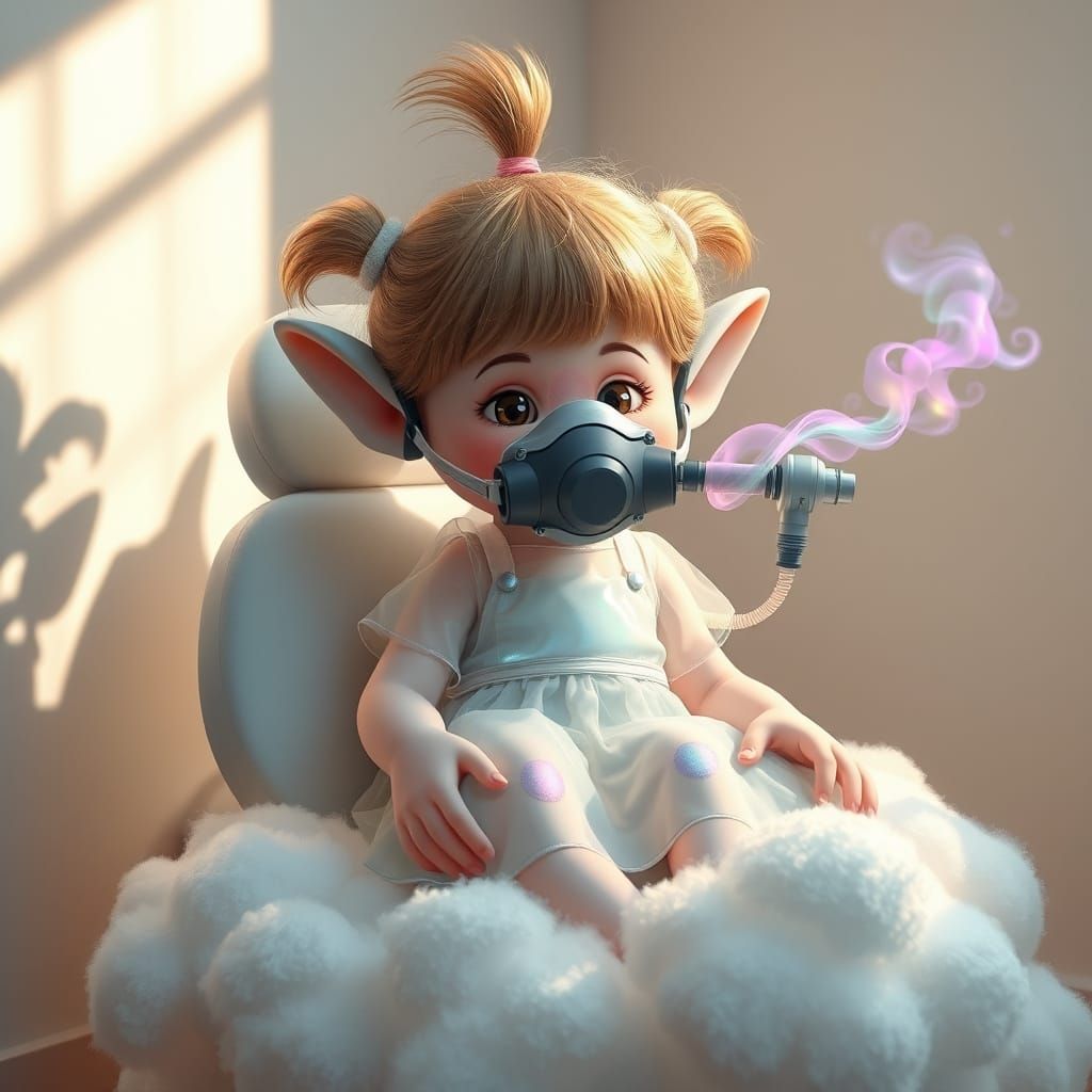 Girl and Cloud Troll Dentist in Akira Toriyama Style