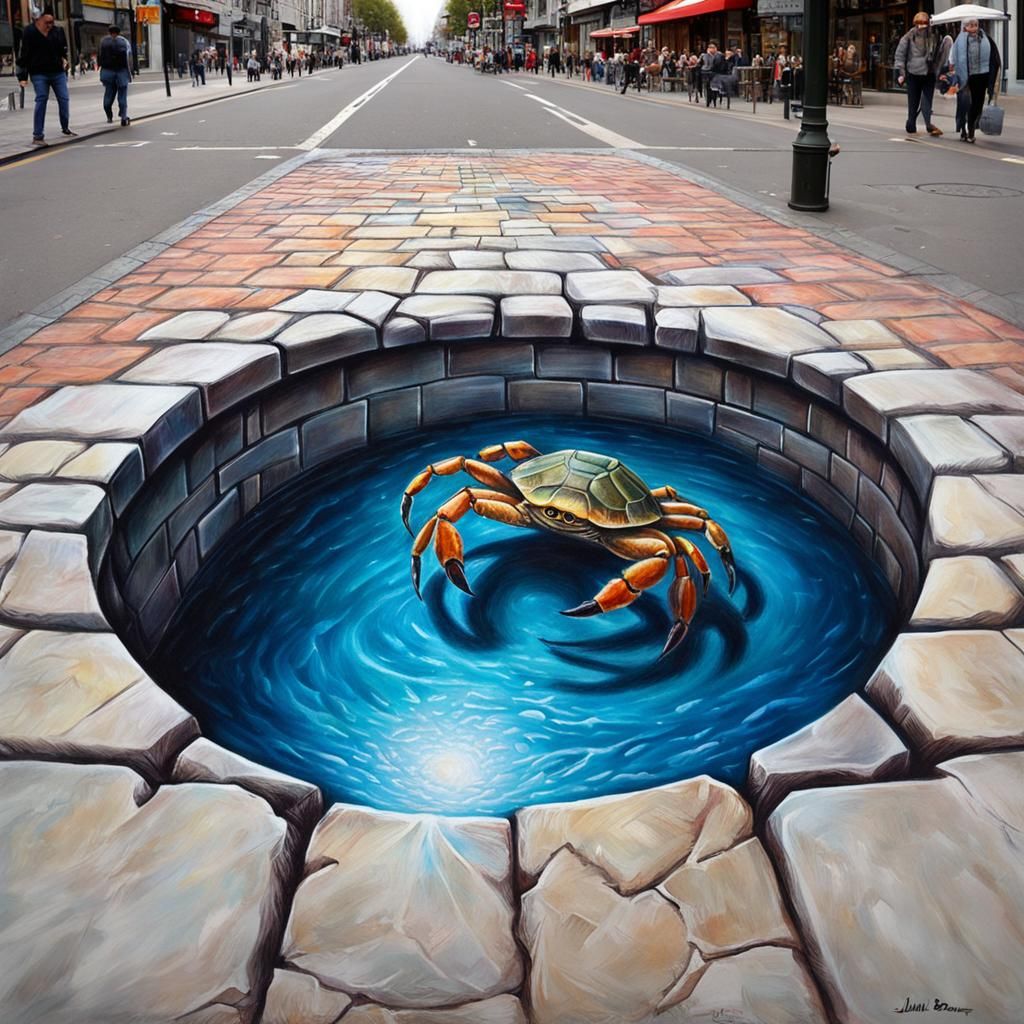 3D Pavement Art of a Crab by Julian Beever