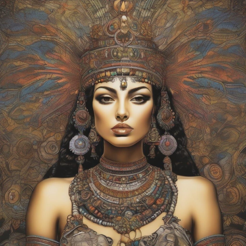 Aztec Goddess Portrait in Manara Style