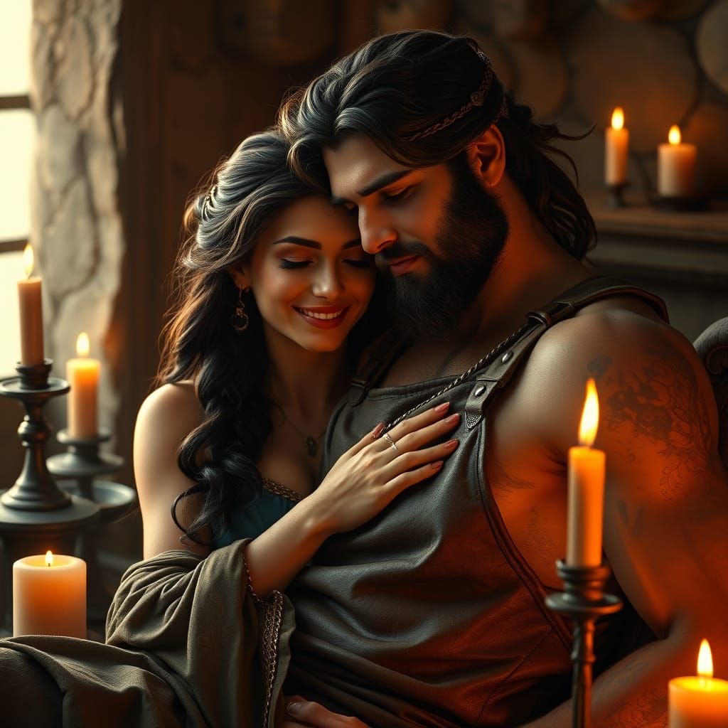 Inanna and Hephaestus in Tender Pre-Raphaelite Style
