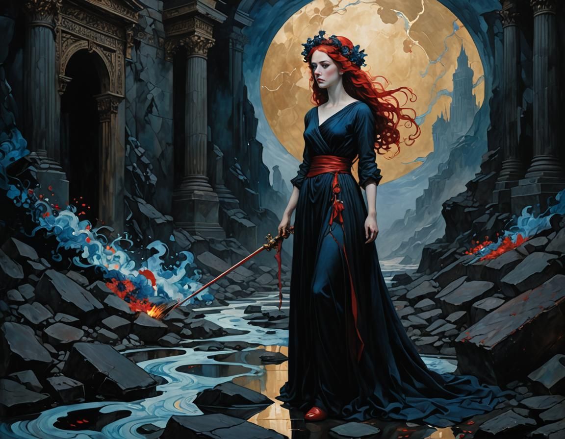 Persephone in Hades: Maximalist Portrait in Film Noir Style