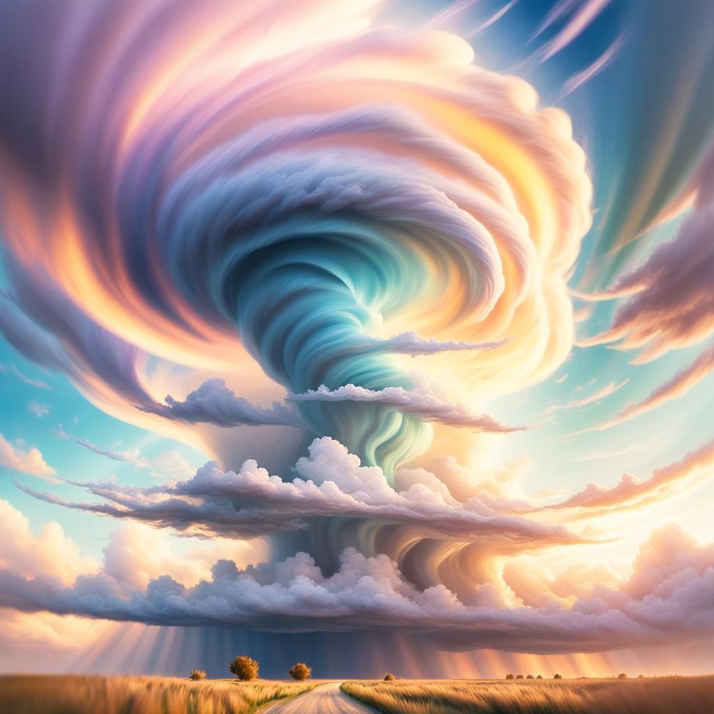 Surreal Tornado Under Ethereal Light, Impressionistic Style
