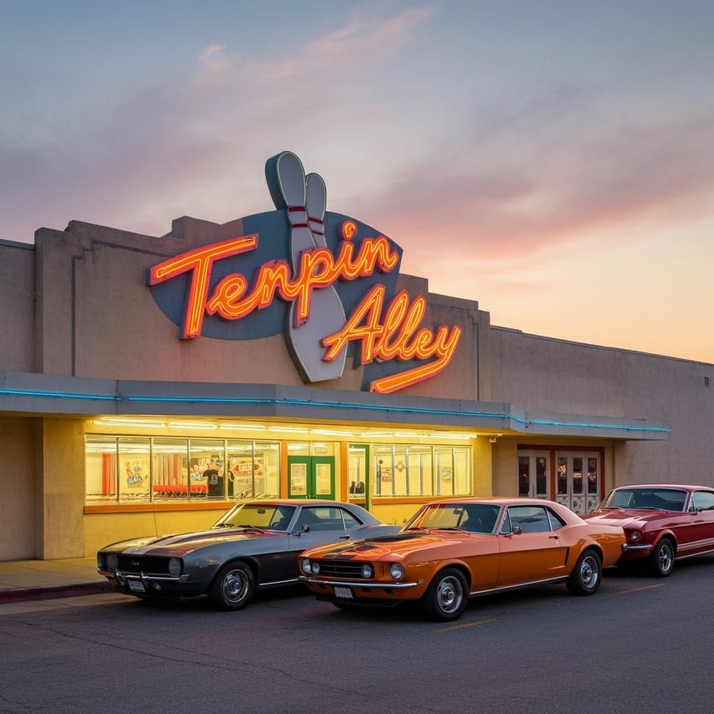 Retro Neon Tenpin Alley Sign at Bowling Alley