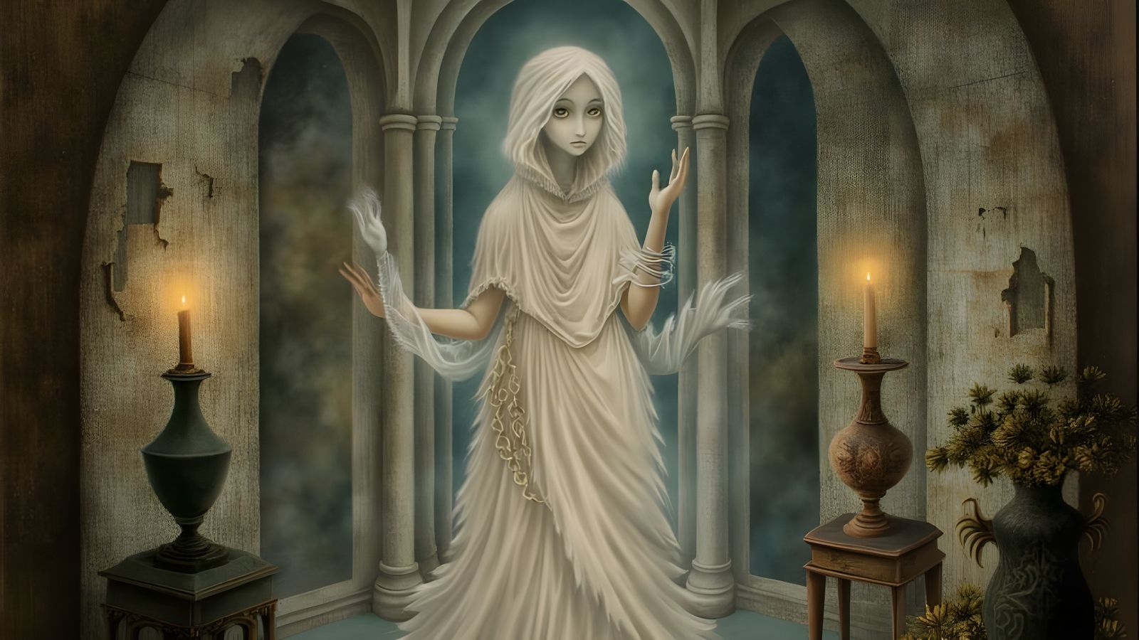 Surreal Gothic Ghost Trapped in a Tower of Memories