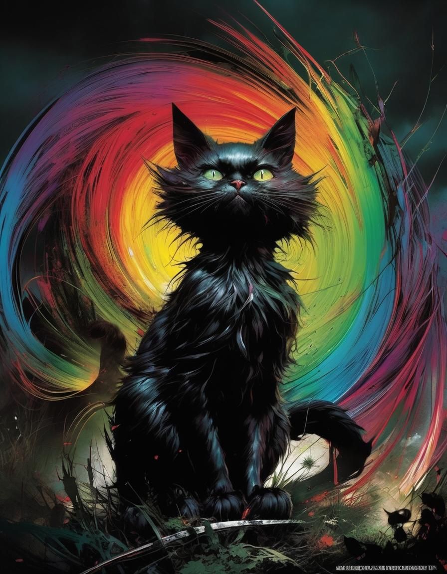 Terrifying Black Cat Fractal Art by Monge, Mills, Griffiths