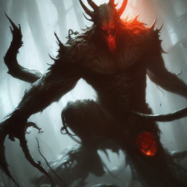 Menacing Wendigo Portrait in Dark Fantasy Style
