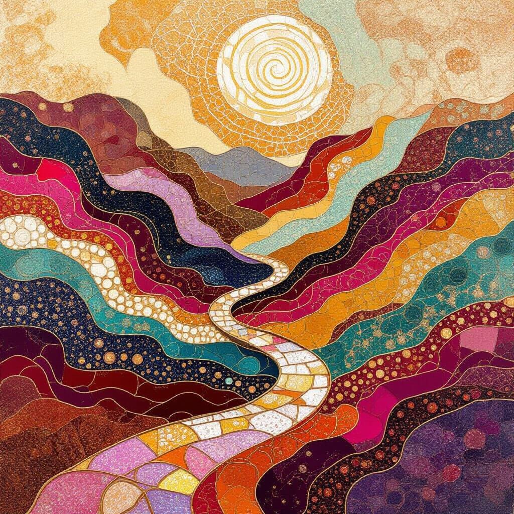Psychedelic Canyon in Klimt Style with Fiery Palette