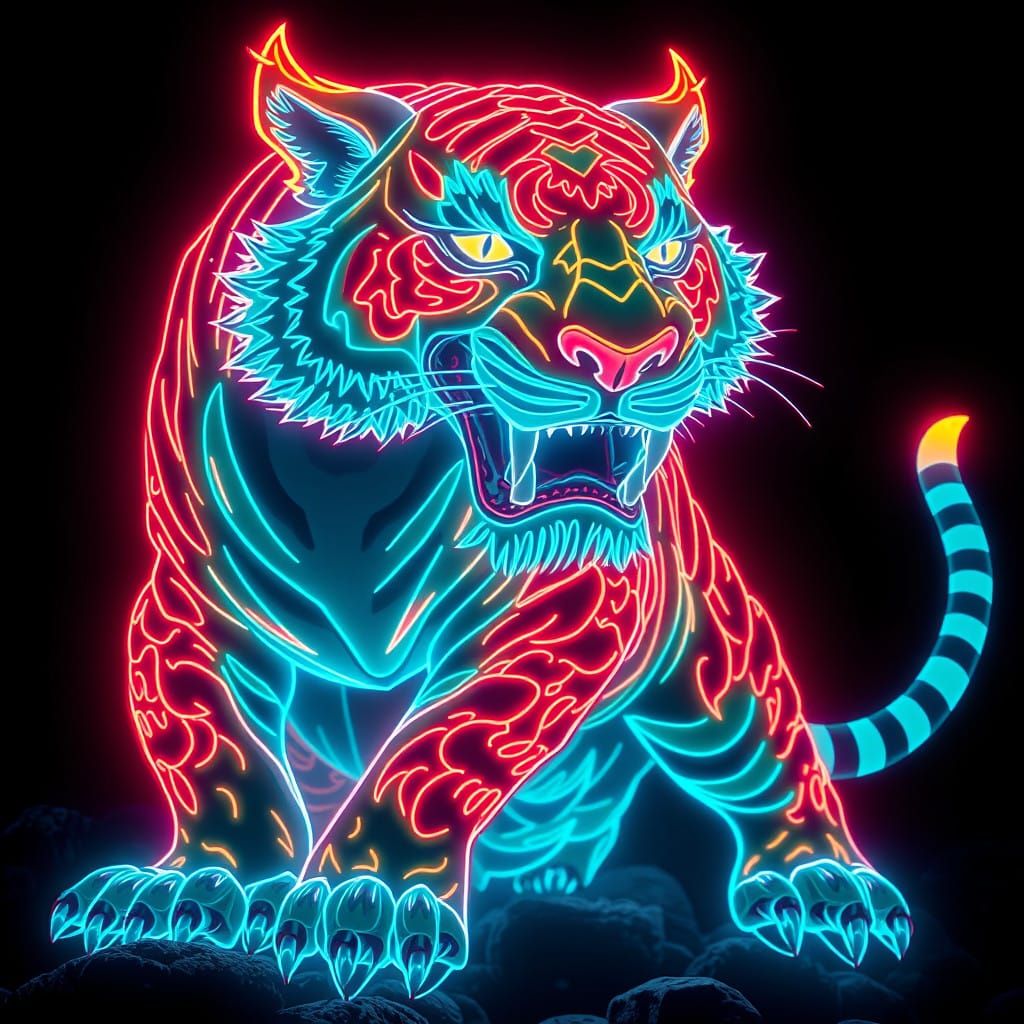 Neon Tiger Ukiyoe Masterpiece