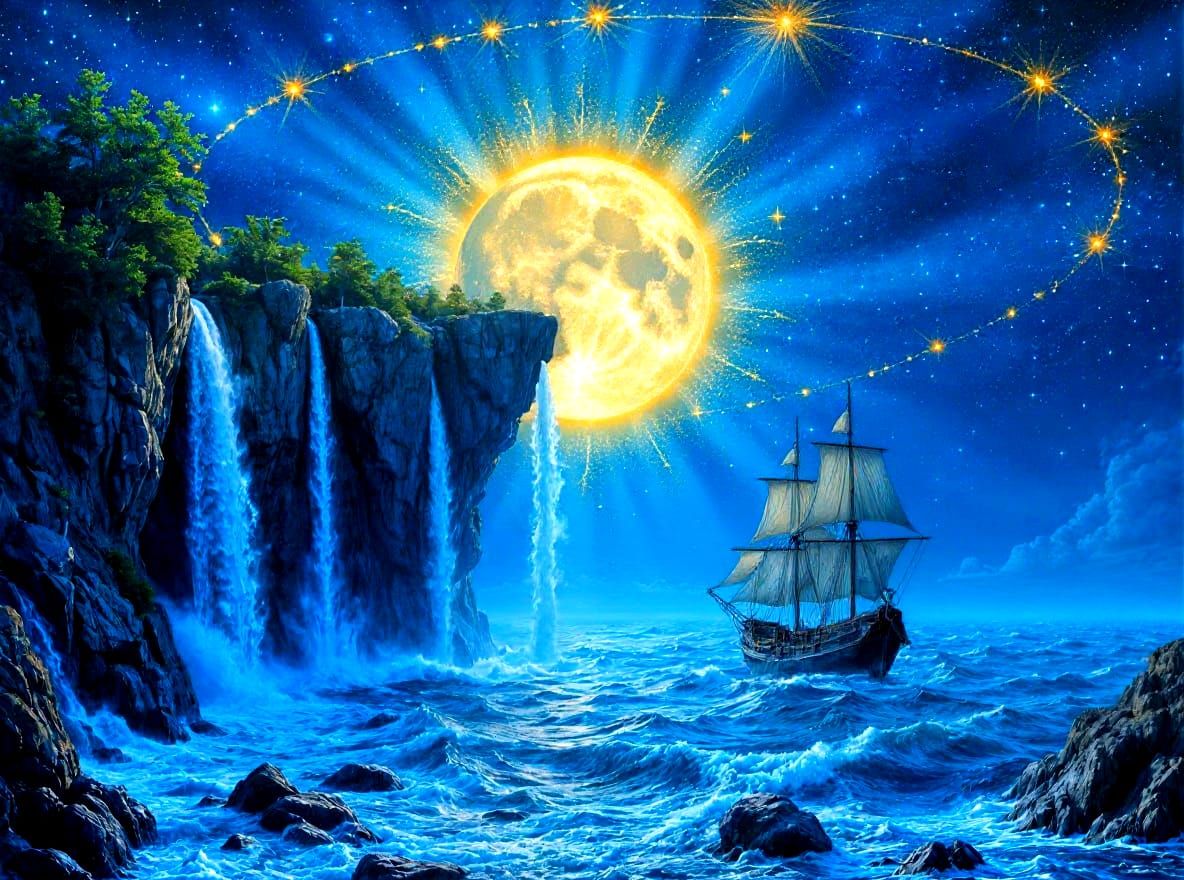 Flat Earth Sailing Ship Plunging into Space