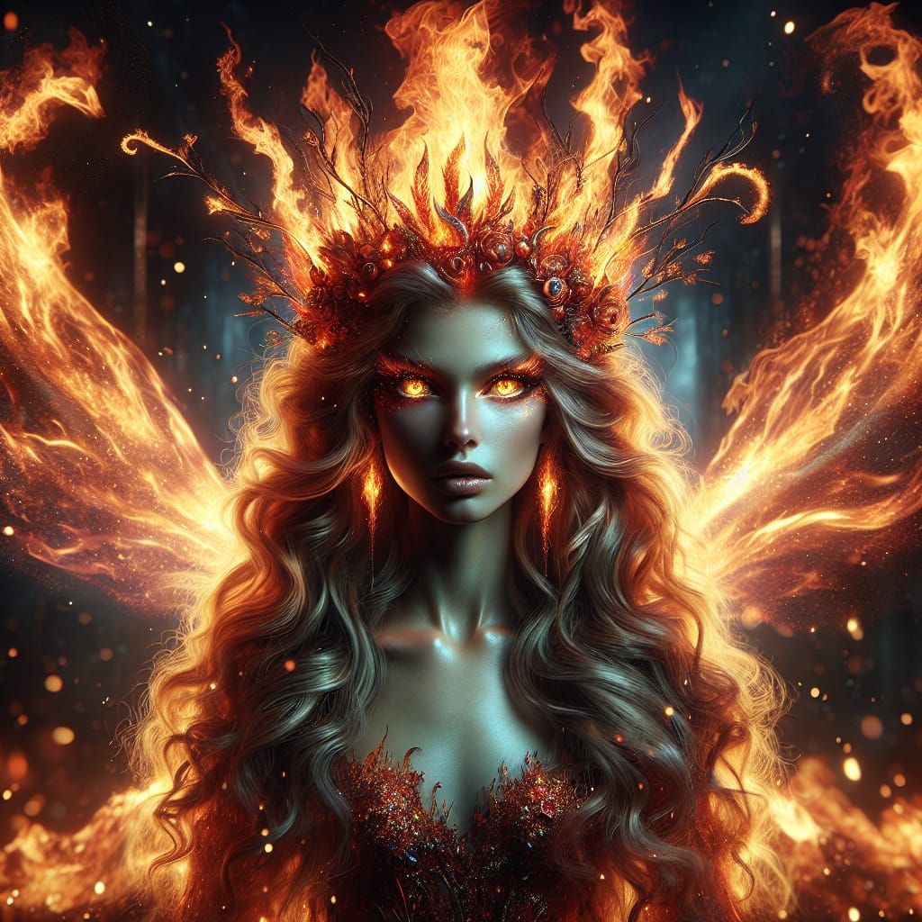 Epic Fire Fairy Queen with Crown of Flames