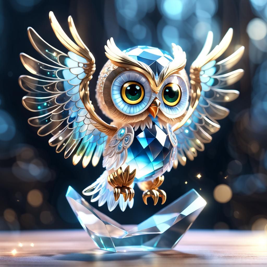Adorable Crystal Owl with Outstretched Wings
