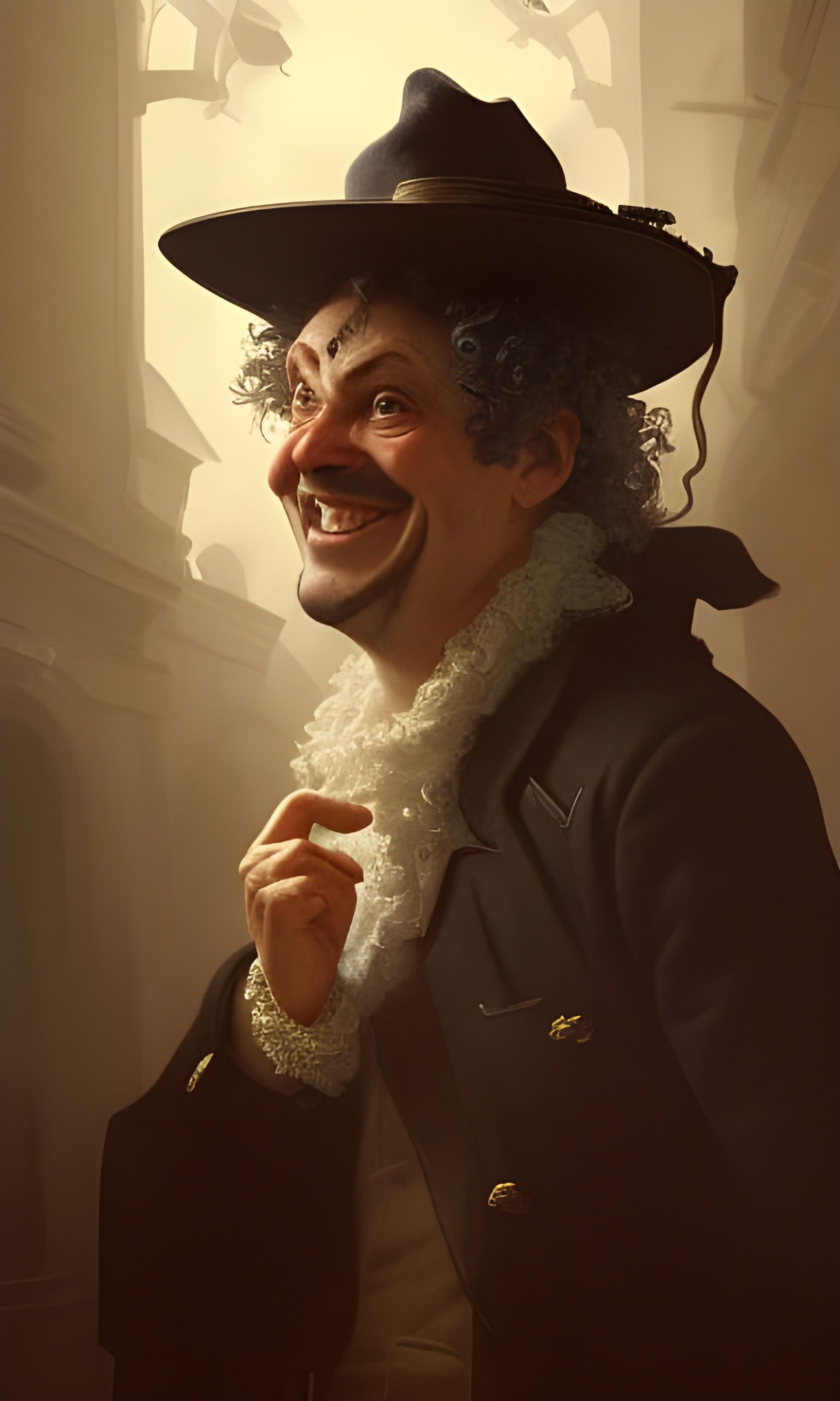 Baroque Man Laughing Portrait, Hyperdetailed Splash Art