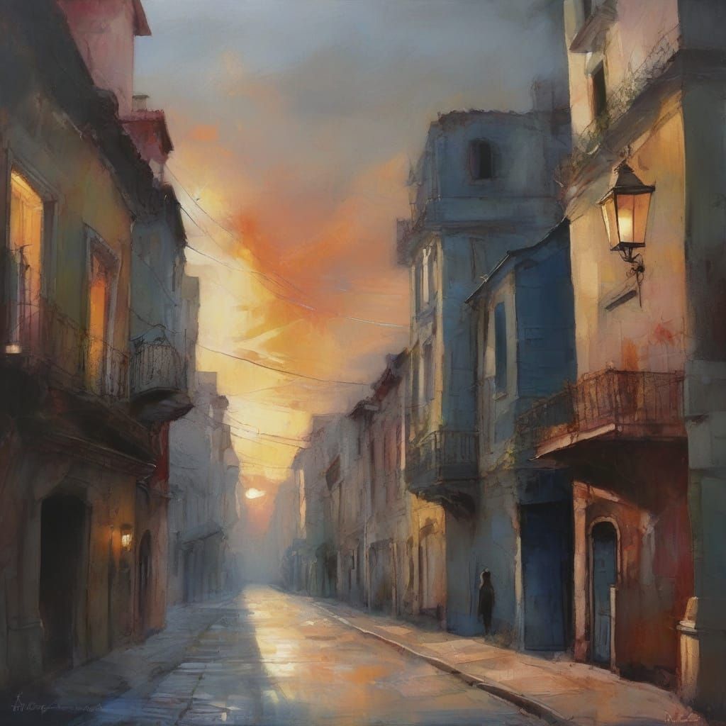 Sunset in a desert city