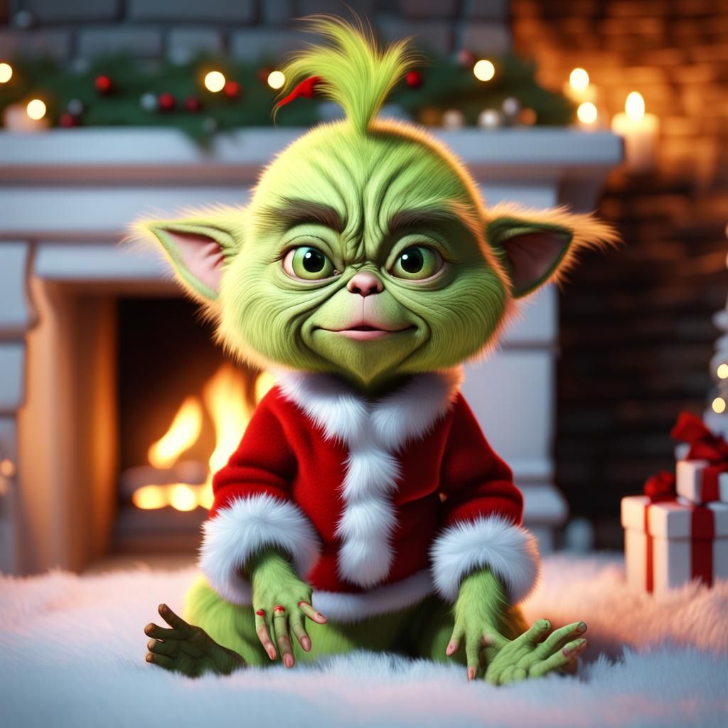 Adorable Baby Grinch in Dreamy Christmas Scene