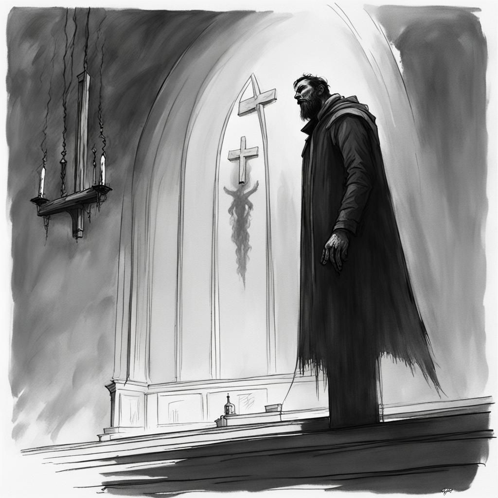 Sinister Hellfire Church Sketch with Hanging Man