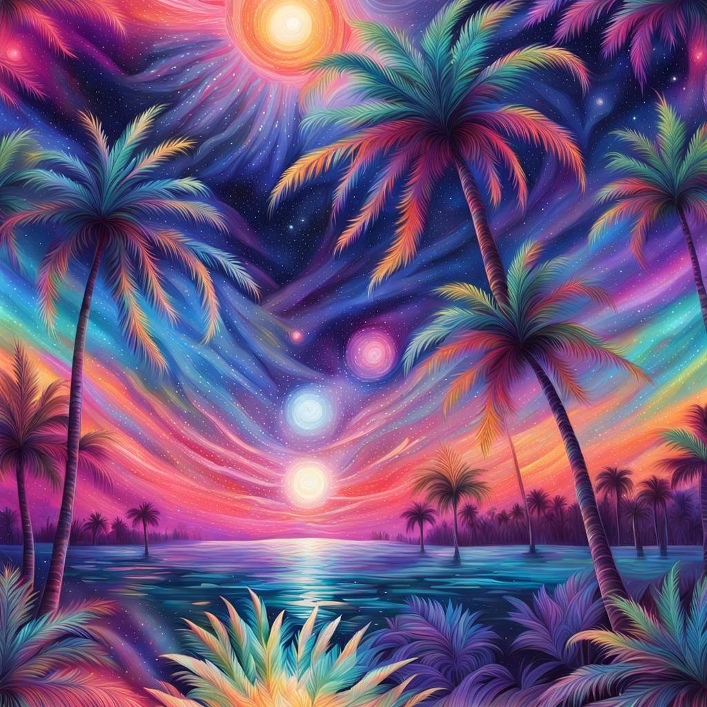 Cosmic Palm Trees in Astral Style