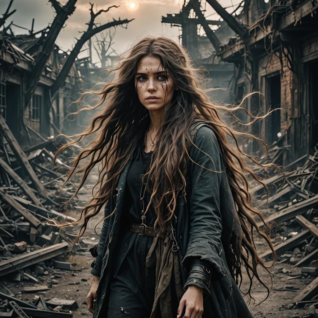 Mysterious Sorceress Girl in Post-Apocalyptic Hellscape