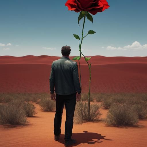 Man and Rose in Desert, 3D CGI Animation