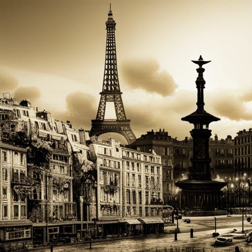 Parisian Landscape with Eiffel Tower in Digital Painting