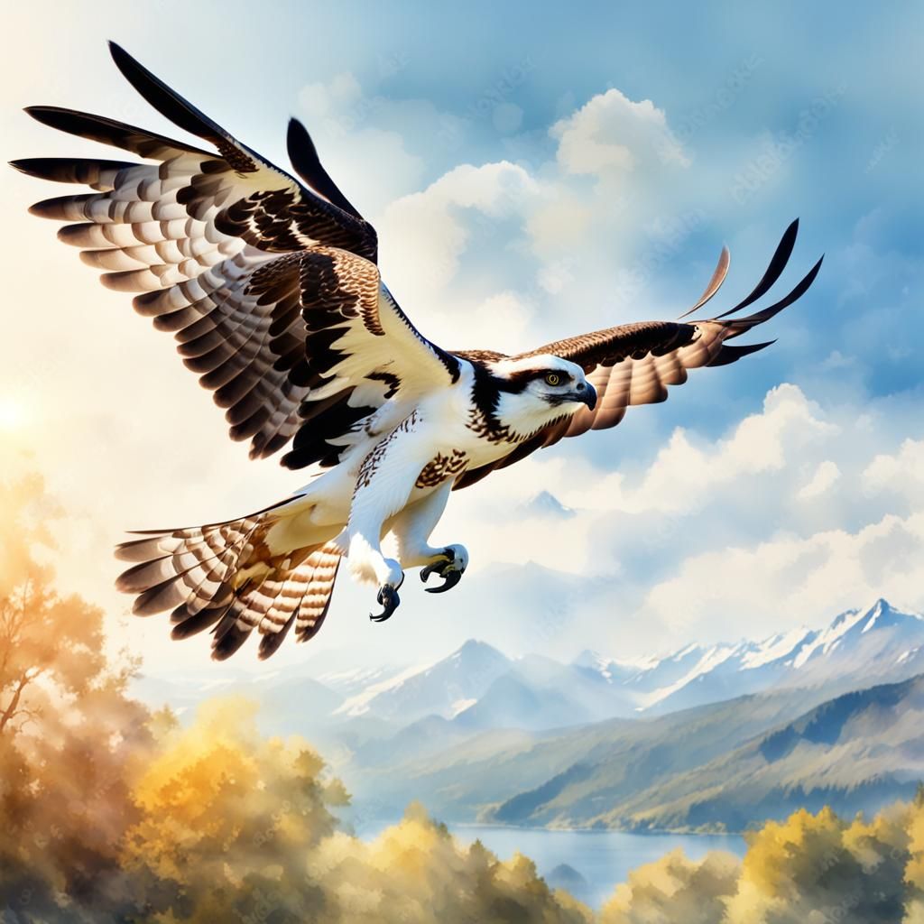 Osprey Soaring in Sunshine: Watercolor Masterpiece
