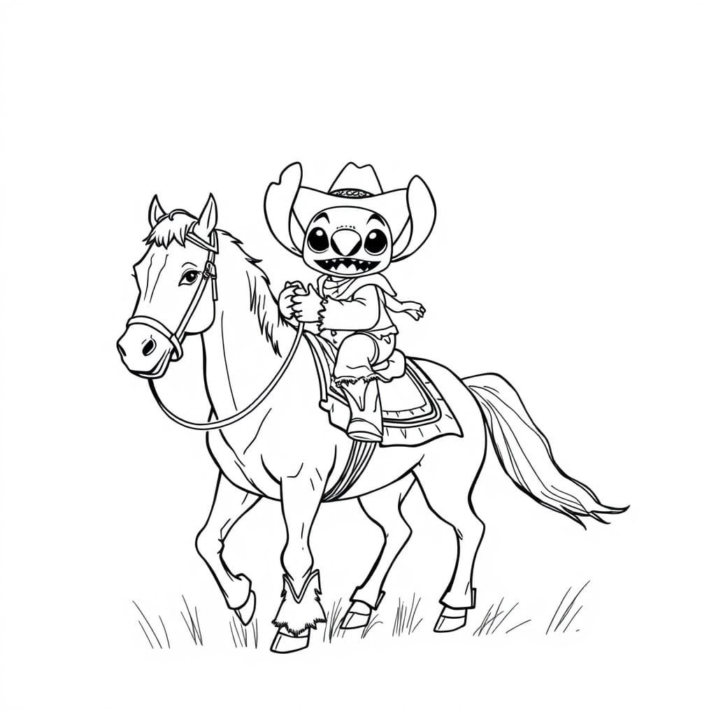 Stitch the Cowboy: Black and White Sketch