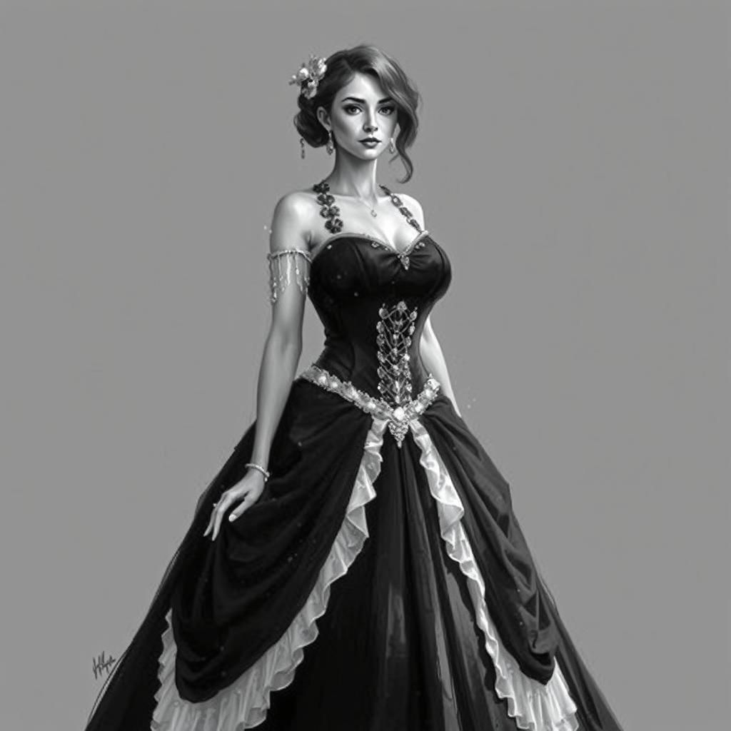 Elegant Woman in Formal Dress: Black and White Study